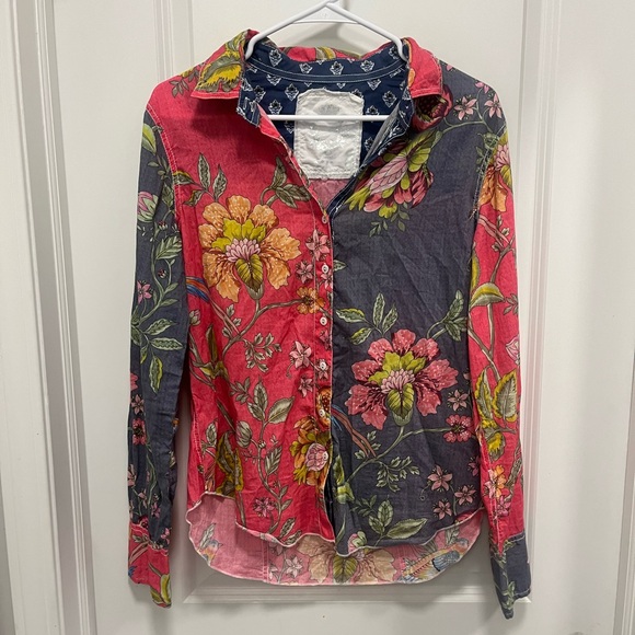 Cino Tops - Cino Women's Long Sleeve Button Up Floral And Birds Size Small 100% Cotton